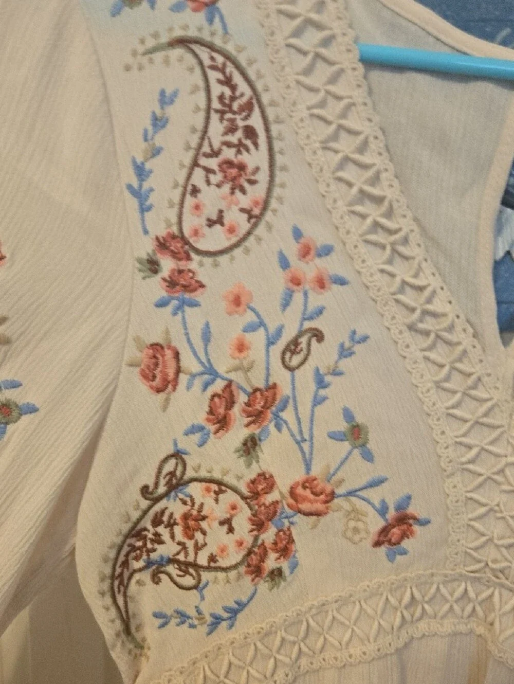 Francesca's Audrey Parks Cream Boho Top with Lace Trim